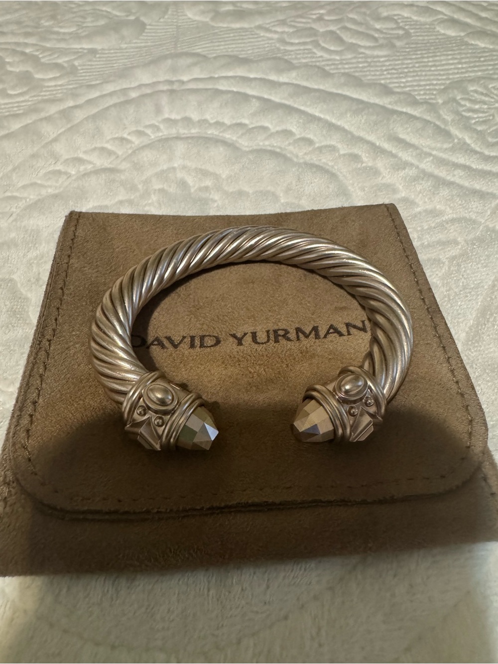 David Yurman Two-Tone Aluminum Cable Cuff Bracelet in Silver and Gold undertone - Picture 3 of 6